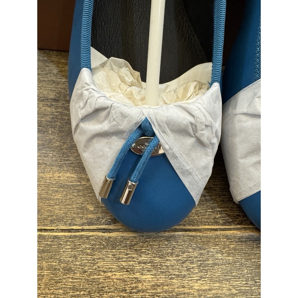 NWB COACH Lara Silk Nappa Ballet Flats Peacock Blue Leather Bow Logo‎ Size 9 - Picture 8 of 11